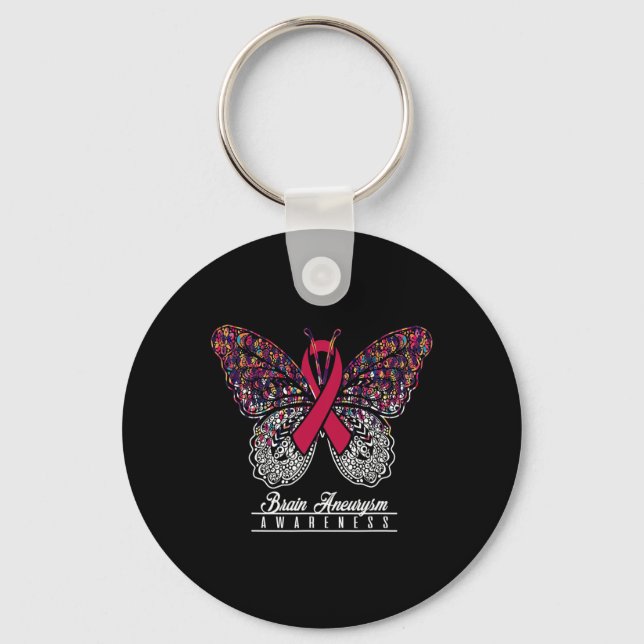 Brain Aneurysm Awareness Butterfly Lovers Gifts  Key Ring (Front)