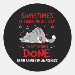 Brain Aneurysm Awareness Cat Ribbon Classic Round Sticker