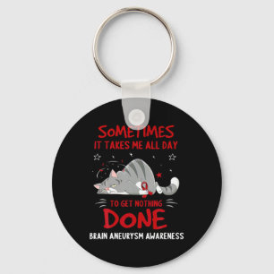 Brain Aneurysm Awareness Cat Ribbon Key Ring