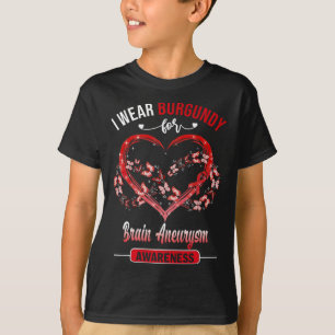 Brain Aneurysm Awareness I Wear Burgundy Butterfly T-Shirt