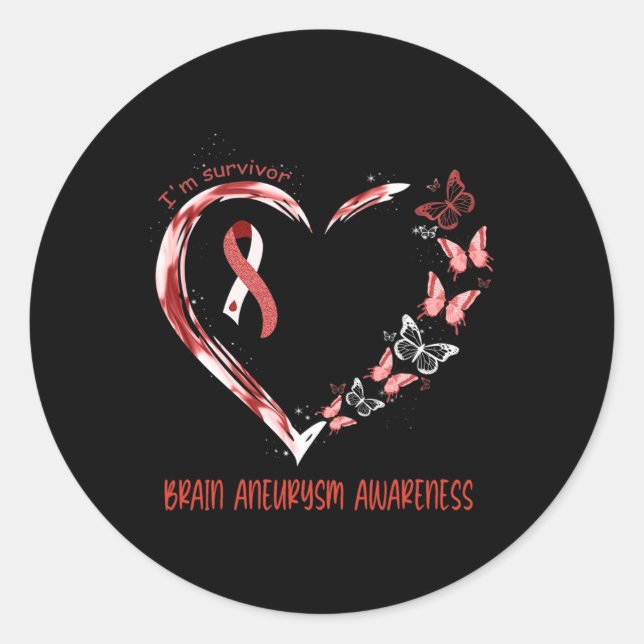 Brain Aneurysm Awareness I'm Survivor Heart Ribbon Classic Round Sticker (Front)