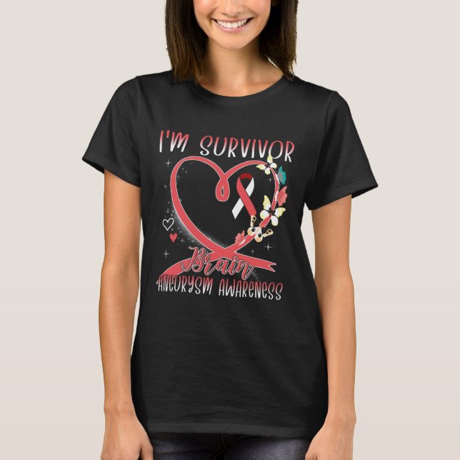 Brain Aneurysm Awareness I'm Survivor Heart Ribbon T-Shirt (Front)