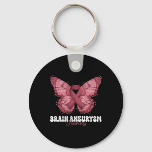 Brain Aneurysm Awareness Month Burgundy Ribbon But Key Ring