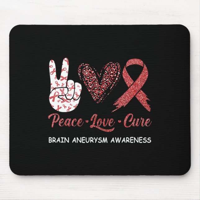 Brain Aneurysm Awareness Peace Love Cure Leopard 1 Mouse Mat (Front)