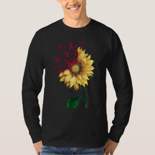 Brain Aneurysm Awareness Sunflower Burgundy Ribbon T-Shirt