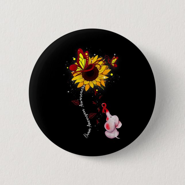 Brain Aneurysm Awareness Sunflower Elephant Men   6 Cm Round Badge (Front)