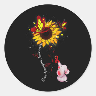 Brain Aneurysm Awareness Sunflower Elephant Men Classic Round Sticker