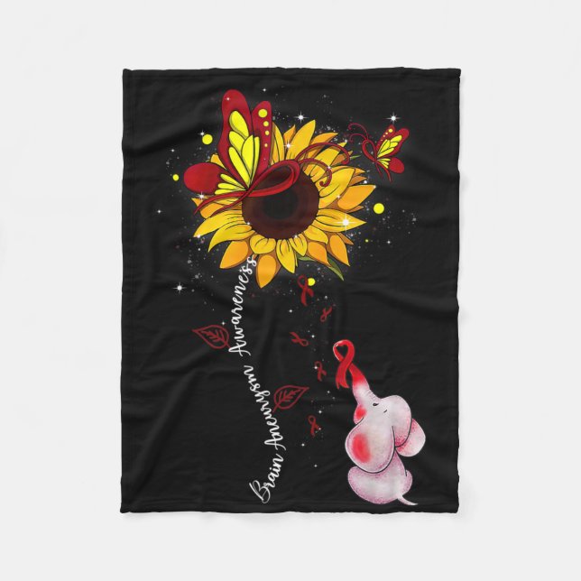 Brain Aneurysm Awareness Sunflower Elephant Men  Fleece Blanket (Front)