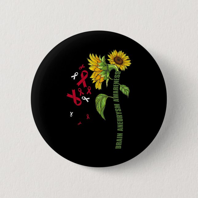 Brain Aneurysm Awareness Sunflower Surgery Support 6 Cm Round Badge (Front)