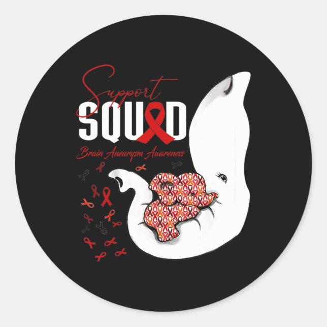 Brain Aneurysm Awareness Support Squad Elephant  Classic Round Sticker (Front)