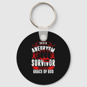 Brain Aneurysm Awareness Survivor By God Grace Red Key Ring