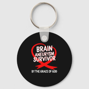 Brain Aneurysm Awareness Survivor By God Grace Red Key Ring