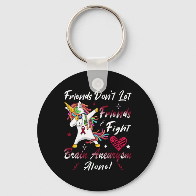 Brain Aneurysm Awareness Unicorn Burgundy Ribbon S Key Ring (Front)