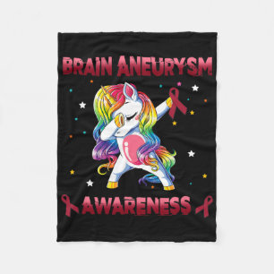 Brain Aneurysm Awareness Unicorn Dabbing Burgundy Fleece Blanket