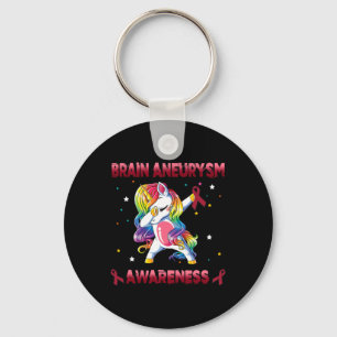 Brain Aneurysm Awareness Unicorn Dabbing Burgundy  Key Ring