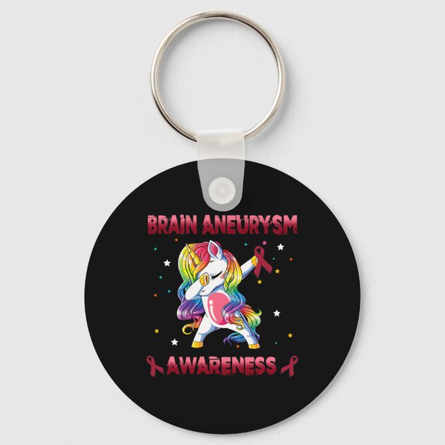 Brain Aneurysm Awareness Unicorn Dabbing Burgundy  Key Ring (Front)