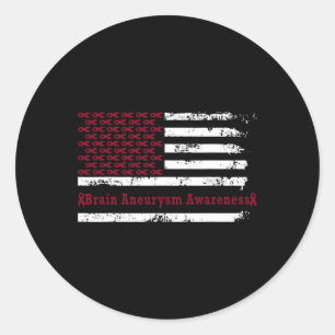 Brain Aneurysm Awareness USA Flag American Burgund Classic Round Sticker