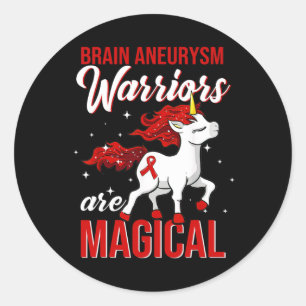 Brain Aneurysm Awareness Warrior Fun Unicorn  Classic Round Sticker