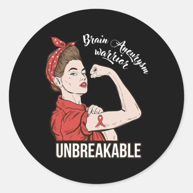 Brain Aneurysm Awareness  Warrior Unbreakable Tee  Classic Round Sticker (Front)