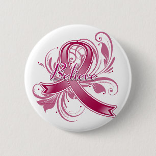 Brain Aneurysm Believe Flourish Ribbon 6 Cm Round Badge