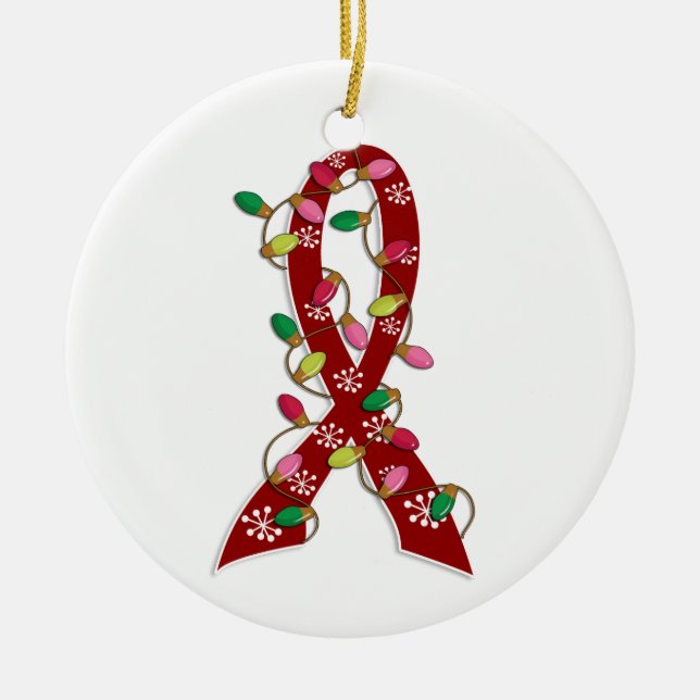 Brain Aneurysm Christmas Lights Ribbon Ceramic Tree Decoration (Front)