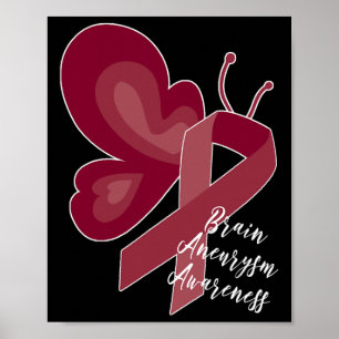 Brain Aneurysm Survivor Awareness Burgundy Butterf Poster