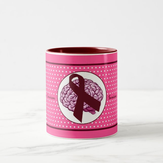 Brain Aneurysm Survivor Pink Polka Dot Coffee Mug (Center)