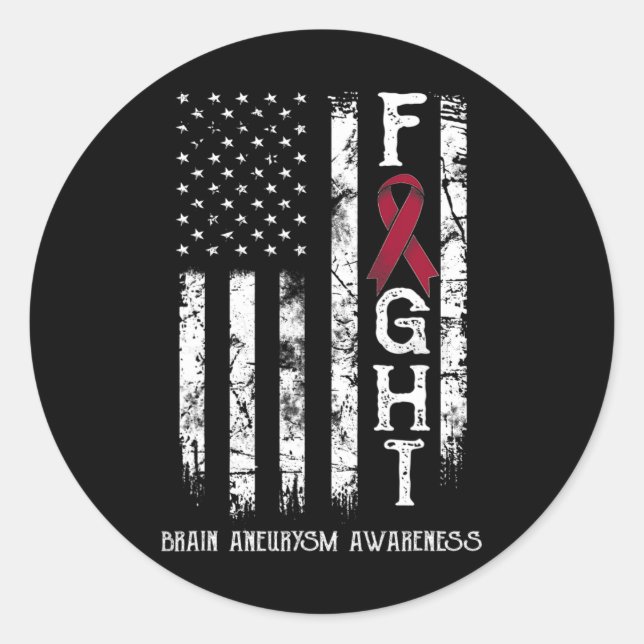 Brain Aneurysm Warrior Us Flag  Classic Round Sticker (Front)
