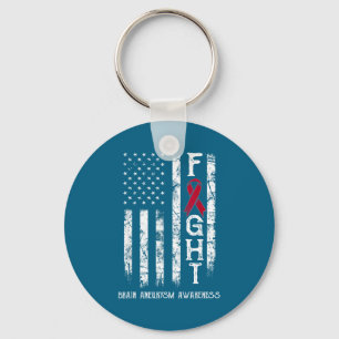 Brain aneurysm warrior us flag key ring