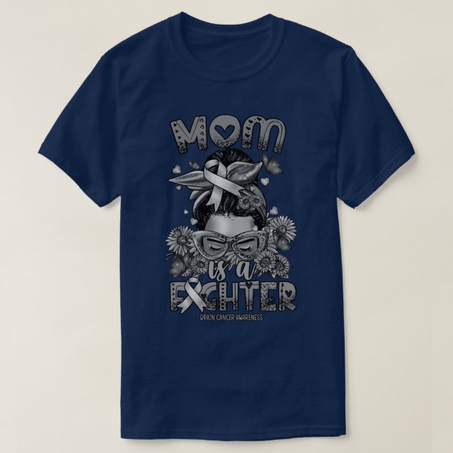 Brain Awareness Mum fighter messy bun T-Shirt (Design Front)