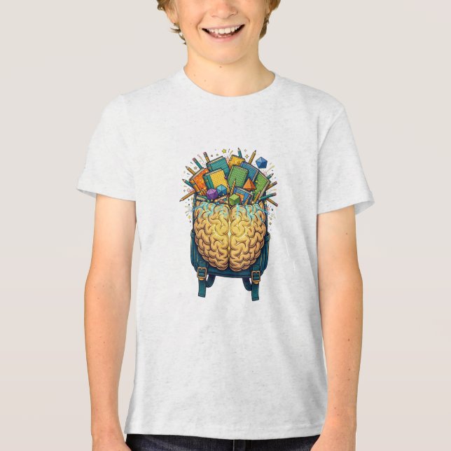 Brain Backpack School Books Tri-Blend Shirt (Front)