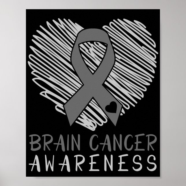 Brain Cancer Awareness  Brain Tumor Gray Ribbon Poster (Front)