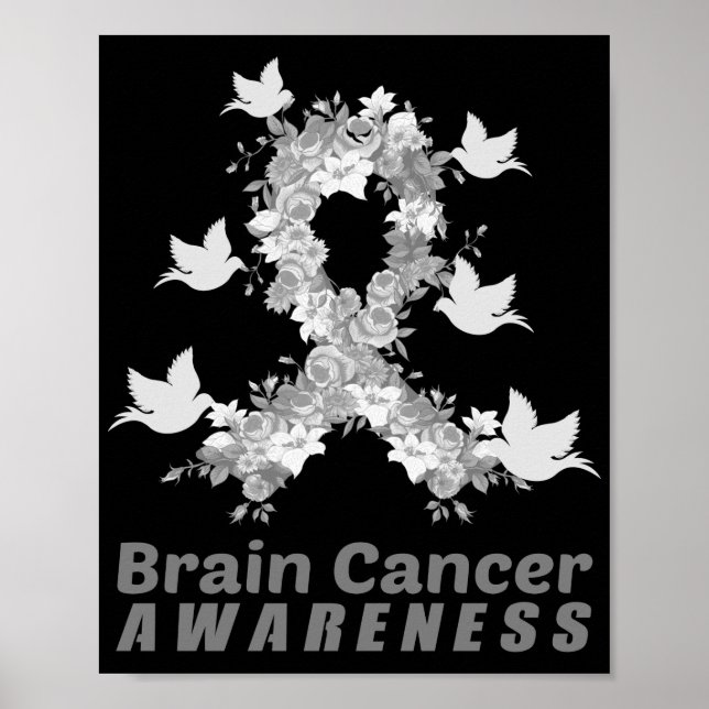 Brain Cancer Awareness  Brain Tumour Grey Ribbon Poster (Front)