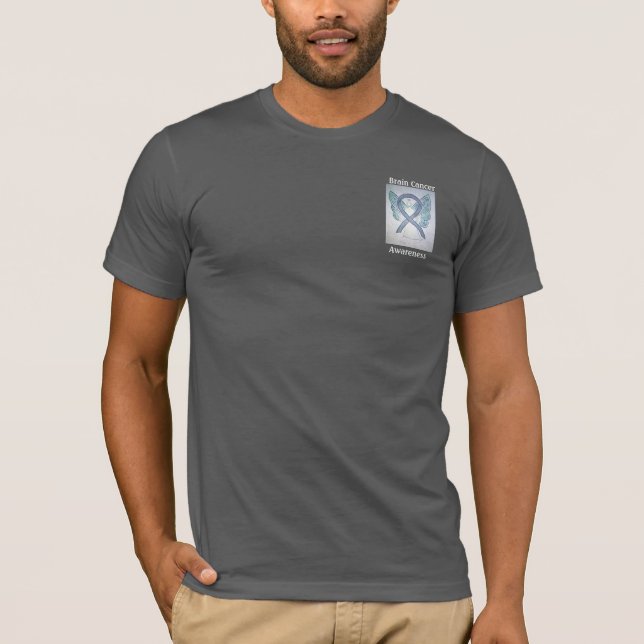 Brain Cancer Awareness Grey Ribbon Angel Tee (Front)