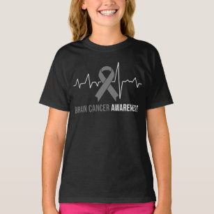 Brain Cancer Awareness Heartbeat Brain Tumour Grey T-Shirt