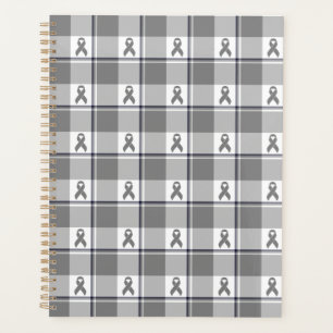 Brain Cancer Awareness Plaid Gray Ribbon Planner