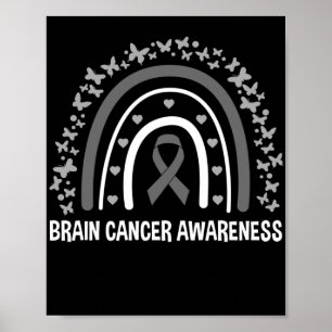 Brain Cancer Awareness Rainbow Brain Tumour Grey Poster
