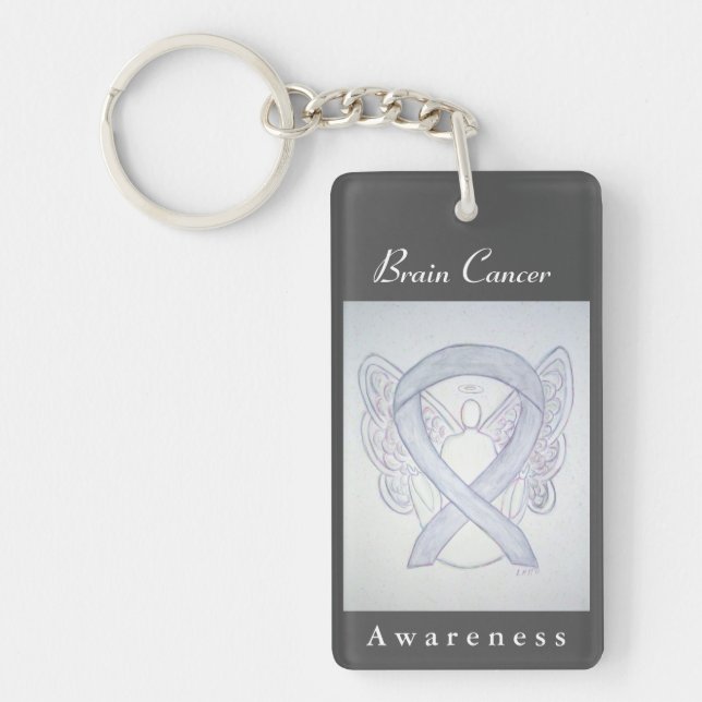 Brain Cancer Awareness Ribbon Angel Key Chain (Front)
