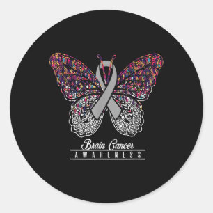 Brain Cancer Awareness Shirt Butterfly Lovers Gift Classic Round Sticker