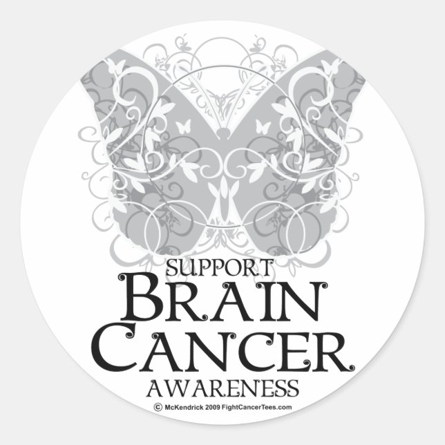 Brain Cancer Butterfly Classic Round Sticker (Front)