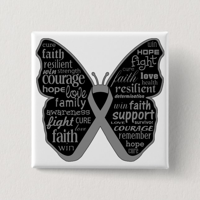 Brain Cancer Butterfly Collage of Words 15 Cm Square Badge (Front)