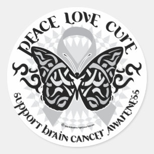 Brain Cancer Butterfly Tribal Classic Round Sticker