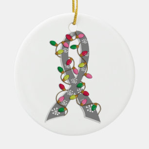 Brain Cancer Christmas Lights Ribbon Ceramic Tree Decoration