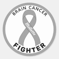 Brain Cancer Fighter Ribbon White Round Sticker