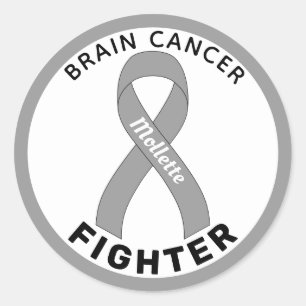 Brain Cancer Fighter Ribbon White Round Sticker