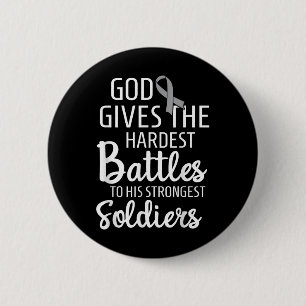 Brain Cancer Fighter Survivor Motivational Grey Ri 6 Cm Round Badge