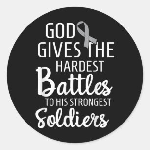 Brain Cancer Fighter Survivor Motivational Grey Ri Classic Round Sticker