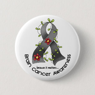 Brain Cancer FLOWER RIBBON 1 6 Cm Round Badge