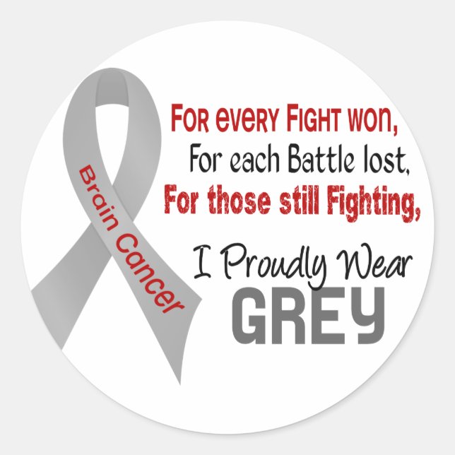 Brain Cancer For Every…..I Proudly Wear Grey 1 Classic Round Sticker (Front)