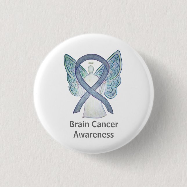 Brain Cancer Grey Awareness Ribbon Angel Pin (Front)